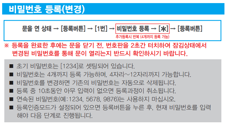 코맥스 도어락 비밀번호 변경 방법 이미지